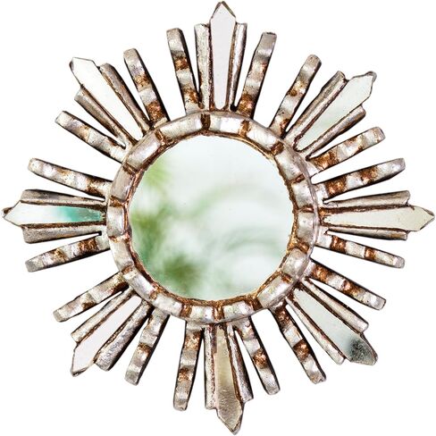 Small Sunburst Wall Mirror 6"- Peruvian Hand-carved Wood Round mirror for Wall room decor, Decorative Accent sunburst Mirror (Gold) in Kuwait