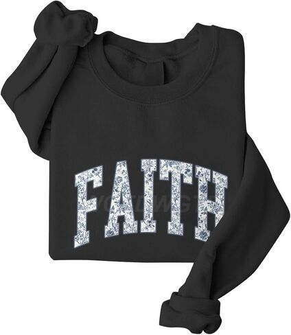 Blue Floral Faith Print Oversized Sweatshirts Women Christian Sweatshirt Bible Verse Religious Pullovers in Saudi Arabia