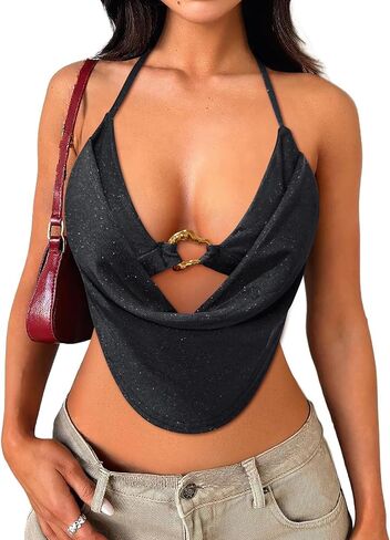 Women's Sexy Halter Going Out Top Open Back Deep V Neck Sleeveless Vest Tank Tops Party Club Night Out Tops in Saudi Arabia