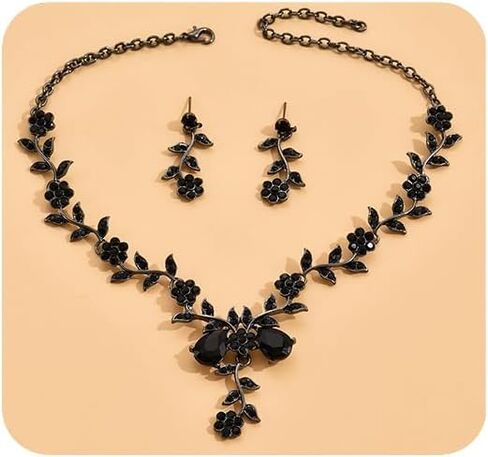 JWICOS Wedding Necklace Earrings Set Women's Bridal Jewelry Leaf Cluster Flower Crystal Dangle Earrings Pendant Necklace Set for Brides Bridesmaids Prom Party in Saudi Arabia