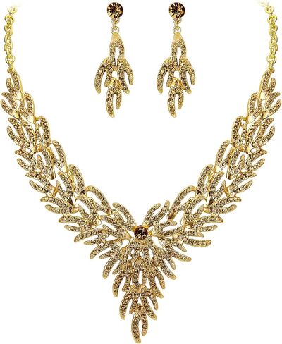 BriLove Wedding Bridal Jewelry Set for Women Crystal Rhinestone Leaf Cluster Statement Necklace Dangle Earrings in Saudi Arabia