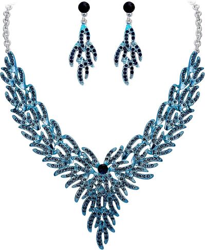 BriLove Wedding Bridal Jewelry Set for Women Crystal Rhinestone Leaf Cluster Statement Necklace Dangle Earrings in Saudi Arabia