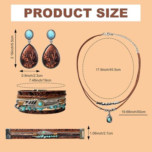 مجوهرات غربية للنساء، مجموعة مجوهرات غربية لراعية البقر النسائية، تتضمن قلادة، زوج من الأقراط وسوار بوهيمي، سوار معصم من الجلد الصناعي، إكسسوارات أنيقة لمعظم الأشخاص in Kuwait