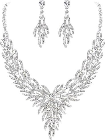 BriLove Wedding Bridal Jewelry Set for Women Crystal Rhinestone Leaf Cluster Statement Necklace Dangle Earrings in Saudi Arabia