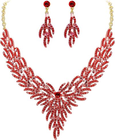 BriLove Wedding Bridal Jewelry Set for Women Crystal Rhinestone Leaf Cluster Statement Necklace Dangle Earrings in Saudi Arabia