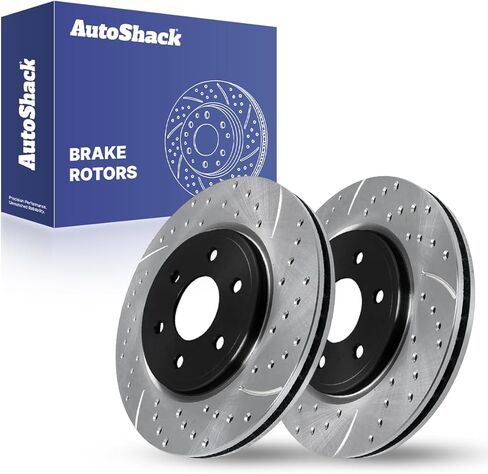 AutoShack 11.13" (282.8 mm) Front Vented Drilled & Slotted Brake Rotors Coated Replacement for 2005-2019 Nissan Frontier 2009-2012 Suzuki Equator Silver Zinc Coated 2-PC Set SilverShield Pro in Saudi Arabia