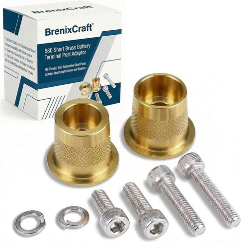 طقم مهايئ طرفي للبطارية النحاسية القصيرة 580، خيط M6، أعمدة قصيرة للسيارات SAE، تتضمن براغي وغسالات مزدوجة الطول in Kuwait