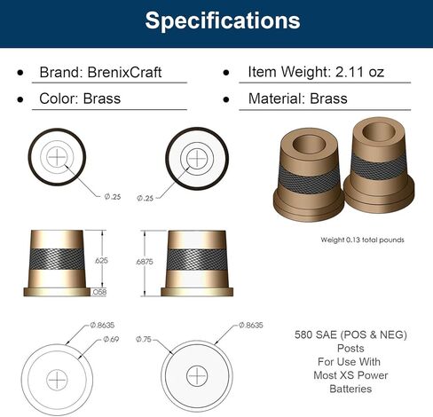 طقم مهايئ طرفي للبطارية النحاسية القصيرة 580، خيط M6، أعمدة قصيرة للسيارات SAE، تتضمن براغي وغسالات مزدوجة الطول in Kuwait