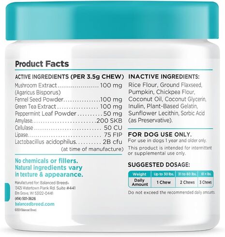 Balanced Breed Dog Probiotics Digestive Gut Health Chew Made in USA Non-GMO Vet-Pharmacist Approved Fortiflora Probiotics Dogs Anti Yeast Supplement Constipation Relief Dog Yeast Itchy Skin Itchy Ears in Saudi Arabia