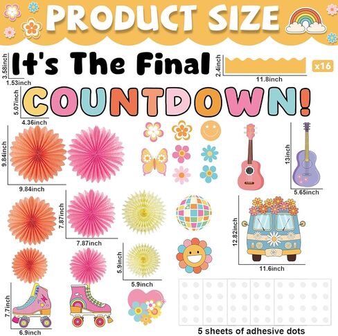 End of Year Bulletin Board Set with Paper Fans It's The Final Countdown Cutouts Pink Orange and Yellow 3D Paper Fans Classroom Bulletin Board Decoration for Classroom Home Office Wall Door Party Decor in Saudi Arabia