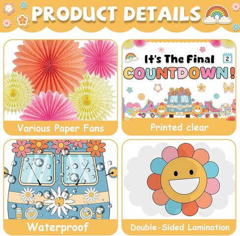 End of Year Bulletin Board Set with Paper Fans It's The Final Countdown Cutouts Pink Orange and Yellow 3D Paper Fans Classroom Bulletin Board Decoration for Classroom Home Office Wall Door Party Decor in Saudi Arabia