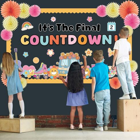 End of Year Bulletin Board Set with Paper Fans It's The Final Countdown Cutouts Pink Orange and Yellow 3D Paper Fans Classroom Bulletin Board Decoration for Classroom Home Office Wall Door Party Decor in Saudi Arabia