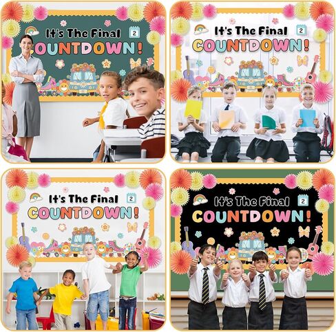 End of Year Bulletin Board Set with Paper Fans It's The Final Countdown Cutouts Pink Orange and Yellow 3D Paper Fans Classroom Bulletin Board Decoration for Classroom Home Office Wall Door Party Decor in Saudi Arabia
