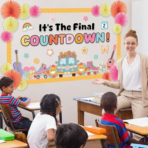 End of Year Bulletin Board Set with Paper Fans It's The Final Countdown Cutouts Pink Orange and Yellow 3D Paper Fans Classroom Bulletin Board Decoration for Classroom Home Office Wall Door Party Decor in Saudi Arabia