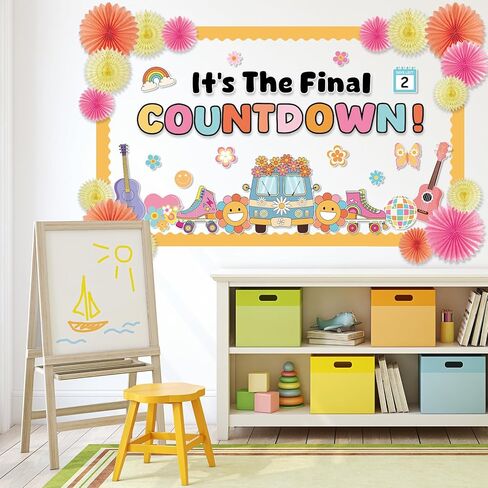 End of Year Bulletin Board Set with Paper Fans It's The Final Countdown Cutouts Pink Orange and Yellow 3D Paper Fans Classroom Bulletin Board Decoration for Classroom Home Office Wall Door Party Decor in Saudi Arabia