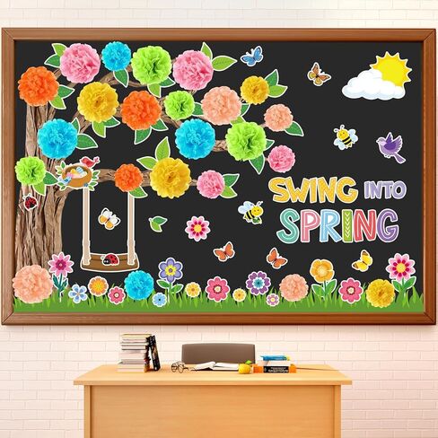 Pajean Classroom Tree Bulletin Board Set Spring Bulletin Board Decoration with 3D Cardboard Tree Paper Flower Pom Poms for DIY School Elementary Library Home Wall Chalkboard Party Decor in Saudi Arabia