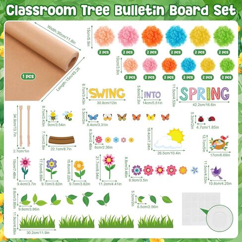 Pajean Classroom Tree Bulletin Board Set Spring Bulletin Board Decoration with 3D Cardboard Tree Paper Flower Pom Poms for DIY School Elementary Library Home Wall Chalkboard Party Decor in Saudi Arabia