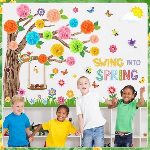 Pajean Classroom Tree Bulletin Board Set Spring Bulletin Board Decoration with 3D Cardboard Tree Paper Flower Pom Poms for DIY School Elementary Library Home Wall Chalkboard Party Decor in Saudi Arabia