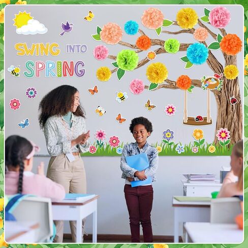 Pajean Classroom Tree Bulletin Board Set Spring Bulletin Board Decoration with 3D Cardboard Tree Paper Flower Pom Poms for DIY School Elementary Library Home Wall Chalkboard Party Decor in Saudi Arabia
