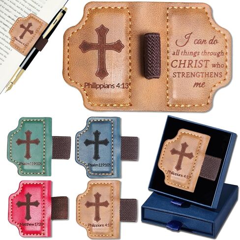 Bygone Mark Personalized Magnetic Leather Bookmark with Pen Holder,Inspirational Bible Verse Religious Bookmarks,Christian Book Lovers Reading Accessory for Men Women (Brown, Psalm 119:105) in Saudi Arabia