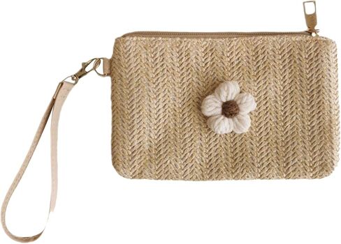 2023 Wristlet Wallet Women Girl Credit Card Card Holder with Wrist Strap Straw Woven Coin Change Purse in Saudi Arabia