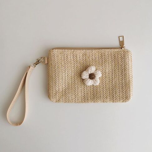 2023 Wristlet Wallet Women Girl Credit Card Card Holder with Wrist Strap Straw Woven Coin Change Purse in Saudi Arabia