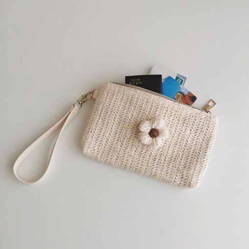 2023 Wristlet Wallet Women Girl Credit Card Card Holder with Wrist Strap Straw Woven Coin Change Purse in Saudi Arabia