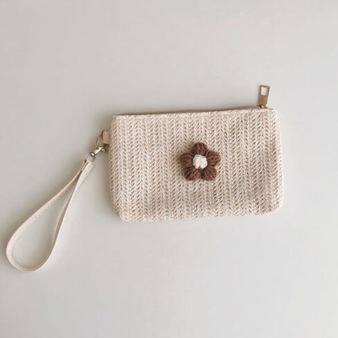 2023 Wristlet Wallet Women Girl Credit Card Card Holder with Wrist Strap Straw Woven Coin Change Purse in Saudi Arabia