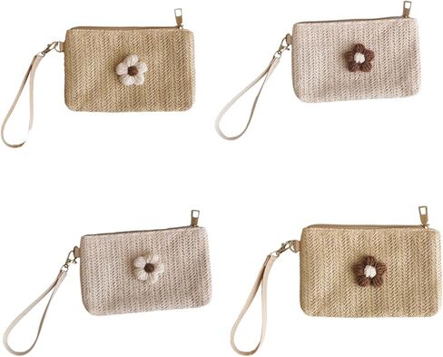 2023 Wristlet Wallet Women Girl Credit Card Card Holder with Wrist Strap Straw Woven Coin Change Purse in Saudi Arabia
