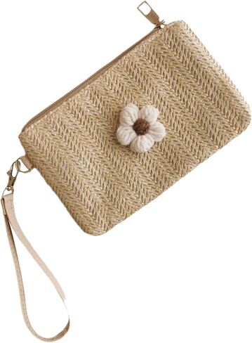 2023 Wristlet Wallet Women Girl Credit Card Card Holder with Wrist Strap Straw Woven Coin Change Purse in Saudi Arabia