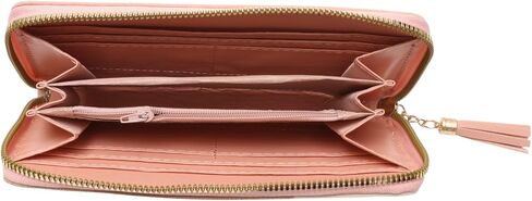 1Pcs Simple Wallet Long Patchwork Zip Wallet PU Leather Pink 20x10.5cm in Saudi Arabia