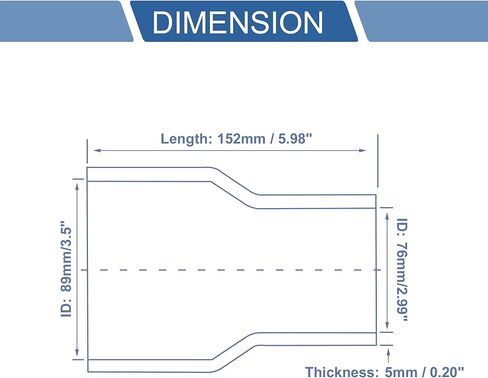 ACROPIX ID 3 to 3.5 Inch Silicone Reducer Straight Coupler Hose 152mm 6" Length 5mm Thickness Universal 4-Ply Reinforced Intercooler Intake Piping Tube Black 76mm-89mm in Kuwait