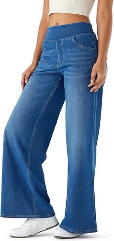 Fanica Women's Baggy Wide Leg Jeans, High Waisted Relaxed Fit Stretch Pull On Soft Denim Pants with Pockets in Saudi Arabia