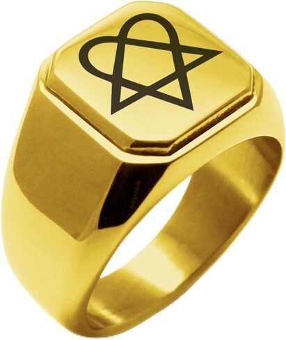 Stainless Steel Signet Biker Rings for Men, Nordic Viking Symbol Square Flat Top (Black, Gold, Silver), Size 7-16 in Saudi Arabia