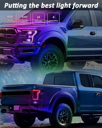 Bestview RGB Side Marker Light Assembly متوافق مع 2016-2020 Ford F150 Raptor Amber Front Red Rear Fender Side Marker Lamps عاكسات، 16 لون إضاءة عدسة واضحة، 4 قطع in Saudi Arabia