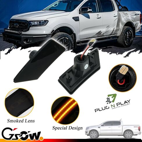 2 PCS Side Marker Lights for Ford Ranger Lariat XL XLT 2019-2023, Premium Ford Accessories 2019 2020 2021 2022 2023 Smoked Front Bumper Signal Lamps [Enhances Visibility] - Amber LED in Saudi Arabia