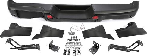 Rear Bumper Compatible with 2018-2024 Jeep Wrangler JL w/Room for Spare Tire Placement Diffuser Spoiler Board W/Sensor Hole & Tow Hook Hole Steel Black Powder Coated in Saudi Arabia