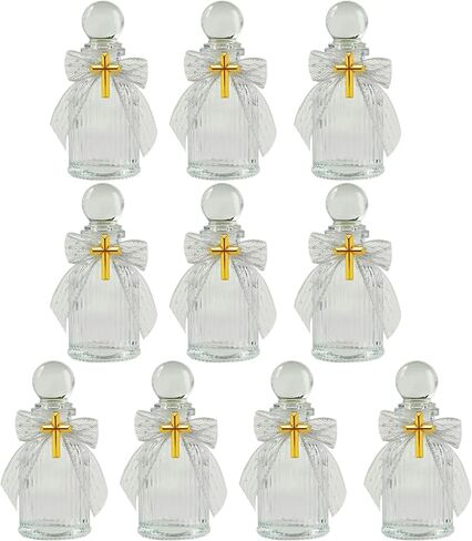 10 مجموعة من زجاجات المياه المقدسة 50 مل من الزجاجات المسيحية الكاثوليكية مع 10 قطع من دبابيس طية صدر السترة المتقاطعة و10 قطع من القوس الدانتيل لهدايا المناولة المقدسة، حاوية فارغة لحفلات الزفاف في الكنيسة in Kuwait