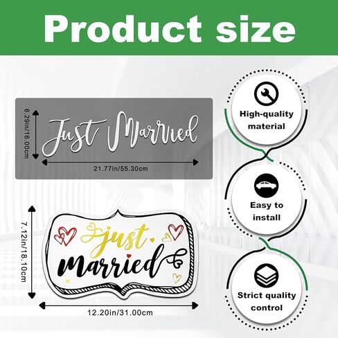 4 قطع من مجموعة ديكورات سيارات الزفاف Just Married مع مغناطيسات مزخرفة كبيرة مقاس 12 × 7، وشارات نافذة مقاس 22.4 × 5، ولافتة لتزيين المركبات في يوم الزفاف وشهر العسل in Kuwait