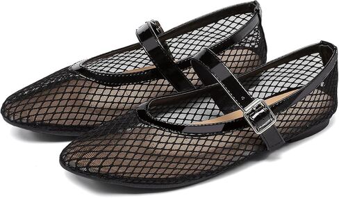 Women's Mesh Ballet Flats Round Toe Fishnet Ballerina Flats Buckle Strap Mary Jane Ballet Flats for Parties or Casual Dress Shoes in Saudi Arabia
