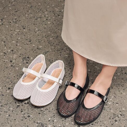 Women's Mesh Ballet Flats Round Toe Fishnet Ballerina Flats Buckle Strap Mary Jane Ballet Flats for Parties or Casual Dress Shoes in Saudi Arabia