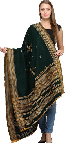 Shawl from Kutch with Embroidered Bootis and Mirrors - Wool in Kuwait