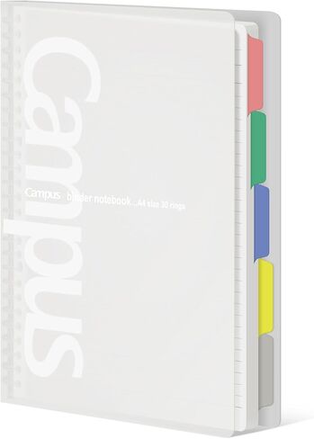 KOKUYO 5 Subject Spiral Notebook, Campus A4 Refillable Journal with 5 Tab Dividers, Up to 65 Sheet Capacity, 50 Sheets in 7mm Dotted Ruled Loose Leaf Paper, Clear, Japan Import in Saudi Arabia