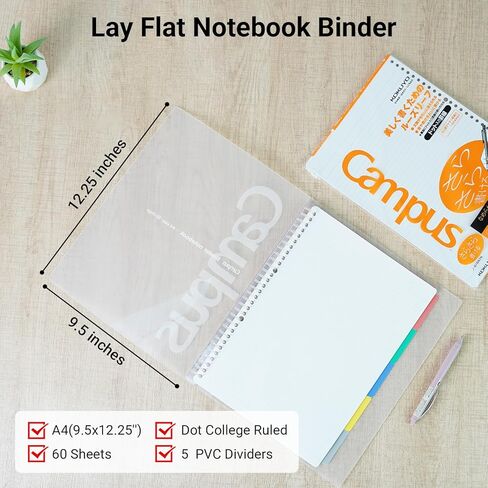 KOKUYO 5 Subject Spiral Notebook, Campus A4 Refillable Journal with 5 Tab Dividers, Up to 65 Sheet Capacity, 50 Sheets in 7mm Dotted Ruled Loose Leaf Paper, Clear, Japan Import in Saudi Arabia