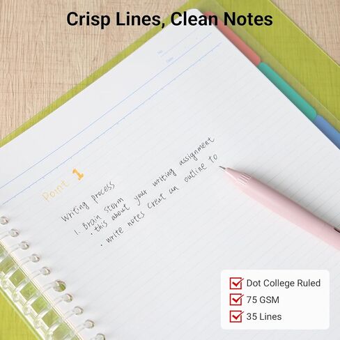 KOKUYO 5 Subject Spiral Notebook, Campus A4 Refillable Journal with 5 Tab Dividers, Up to 65 Sheet Capacity, 50 Sheets in 7mm Dotted Ruled Loose Leaf Paper, Clear, Japan Import in Saudi Arabia