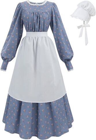 FCCAM Prairie Dress Women Floral Pioneer Costume Colonial Dresses with Pocket 1800s Amish Costume in Saudi Arabia