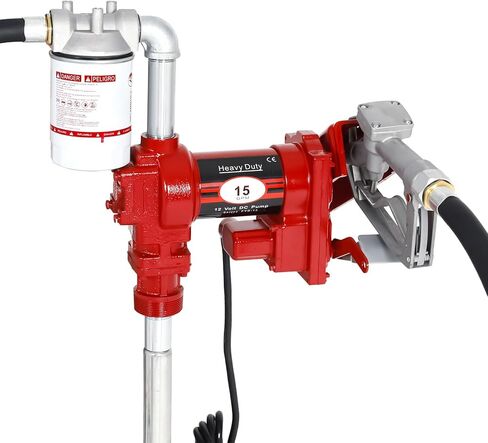 SUPERFASTRACING 15GPM 12V Fuel Transfer Pump DC Gasoline with Nozzle Kit for Gas Diesel Kerosene Red with Particulate Filter in Kuwait