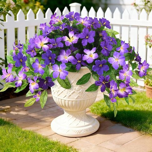 Homsunny Artificial Fake Flowers Plants Outdoor, 2PCS Realistic Faux Silk Flowers UV Resistant Fake Outdoor Flowers for Spring Outside Porch Garden and Home Patio Yard Decor (Double Purple) in Saudi Arabia