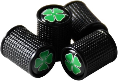(Set of 4) Auto Tire Valve Stem Cap Cover with Four-Leaf Clover Emblem, Lucky Badge for Car Pickup Trunk Motorcycle Exterior Decal Trim Accessories in Saudi Arabia