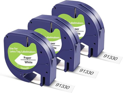 BOYEEZON 4-Pack Replacement for DYMO LetraTag Refills 91330 Black on White Paper Label Maker Tape for LT100H LT-100T LT-200B, 1/2 Inch x 13 Feet in Kuwait